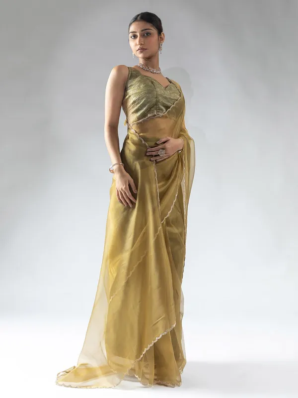 Olive organza ready to wear saree