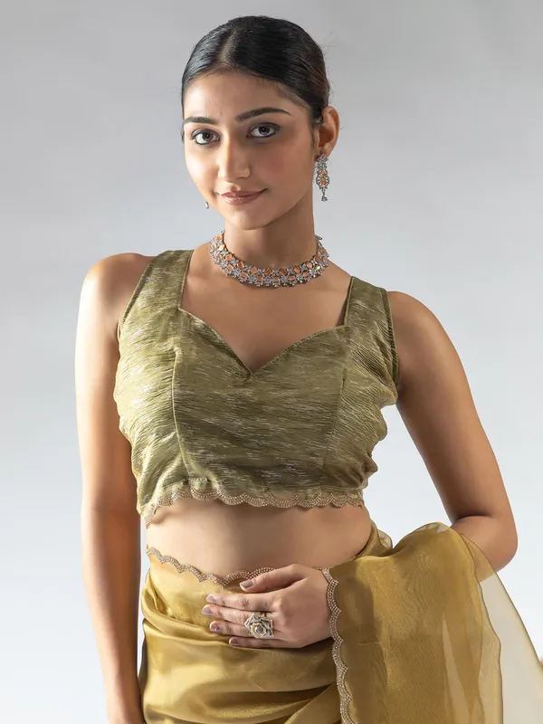 Olive organza ready to wear saree