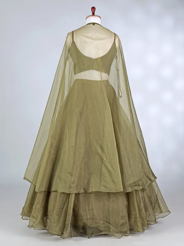 Olive organza silk embellished bridal lehenga choli