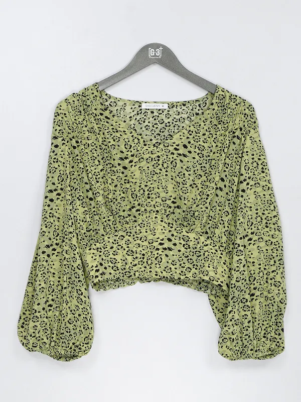 Olive printed crop top