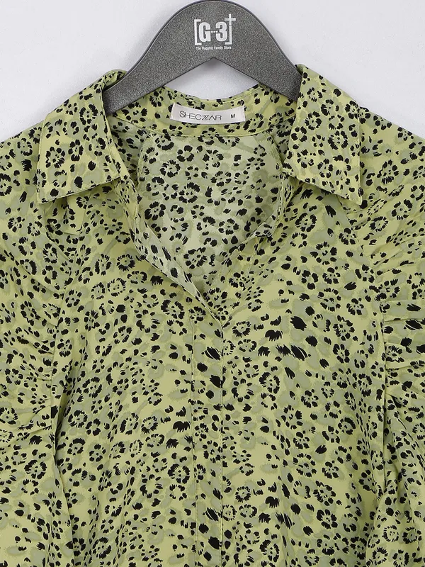 Olive printed dress for casual