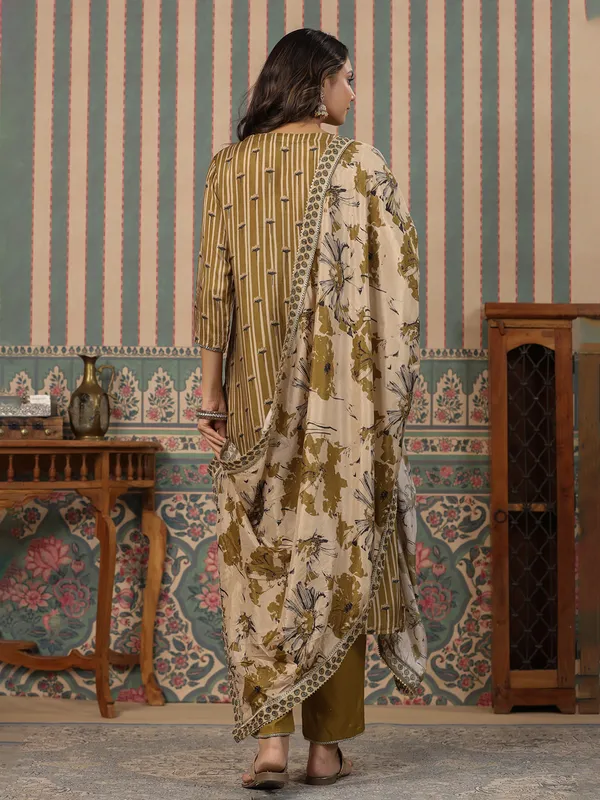 Olive printed kurti set with dupatta