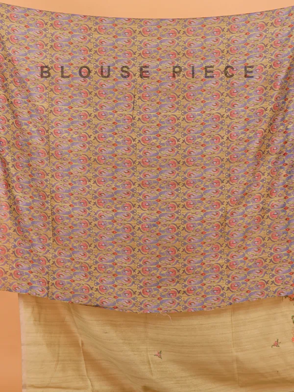 Olive printed linen saree for women