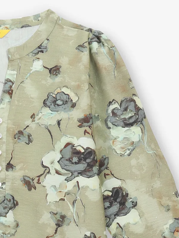 Olive printed silk top for women
