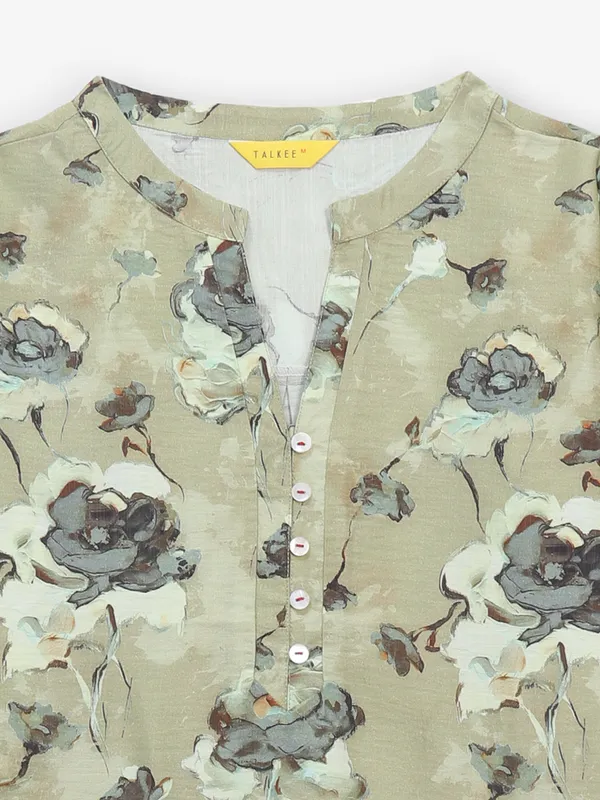 Olive printed silk top for women