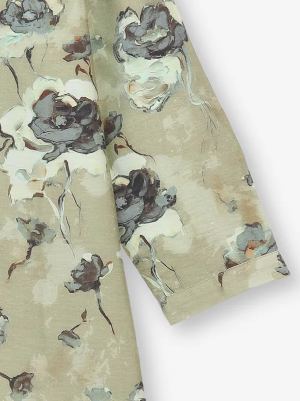 Olive printed silk top for women