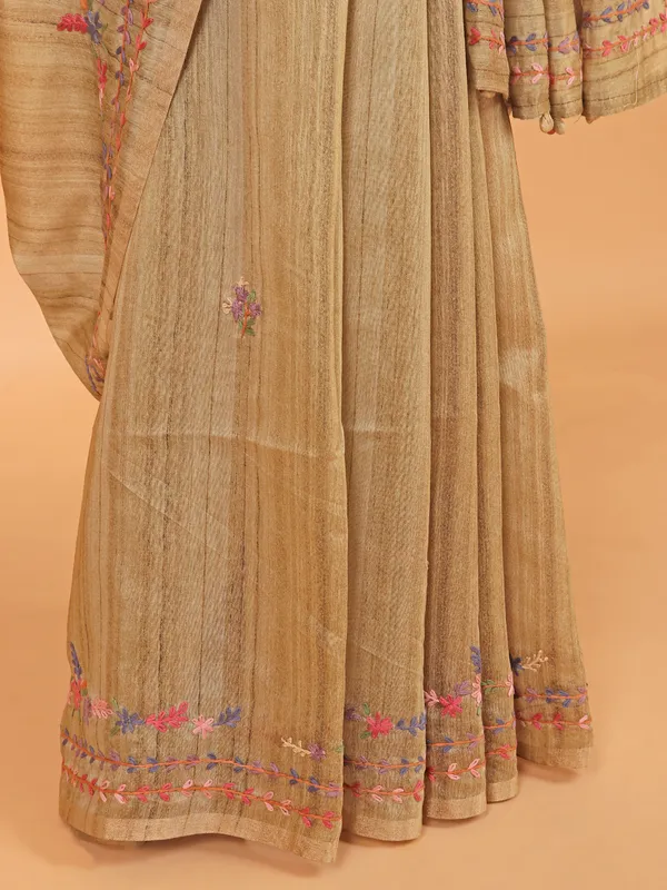 Olive semi cotton saree for festive wear