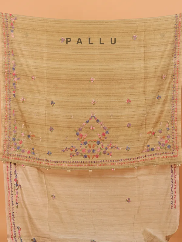 Olive semi cotton saree for festive wear