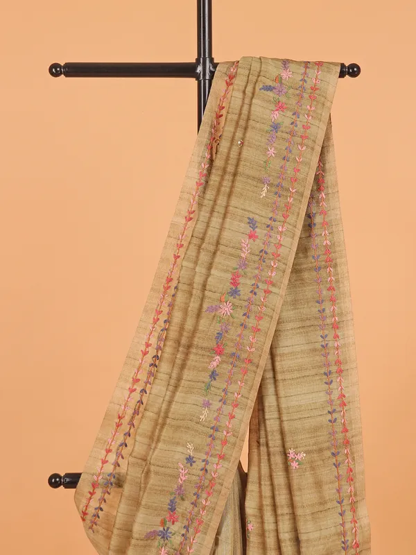 Olive semi cotton saree for festive wear