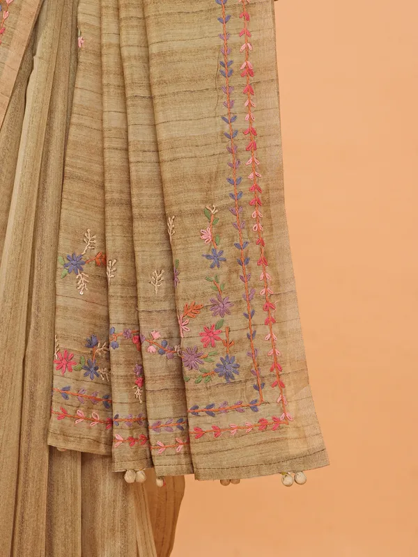 Olive semi cotton saree for festive wear