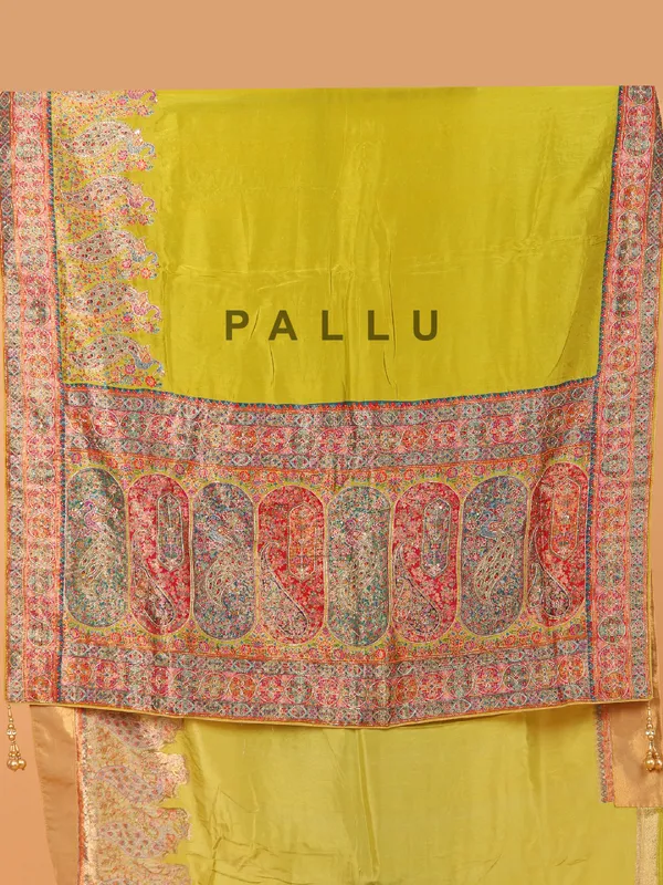 Olive semi pashmina saree for women