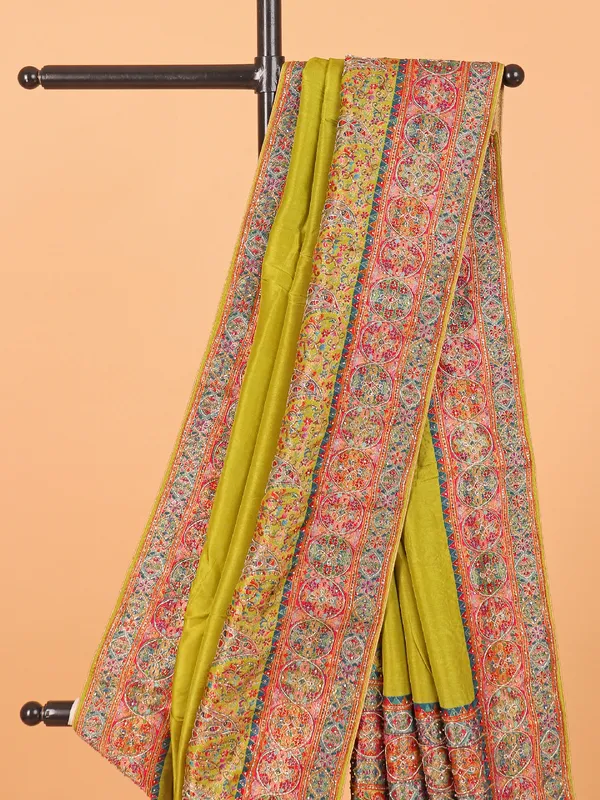 Olive semi pashmina saree for women
