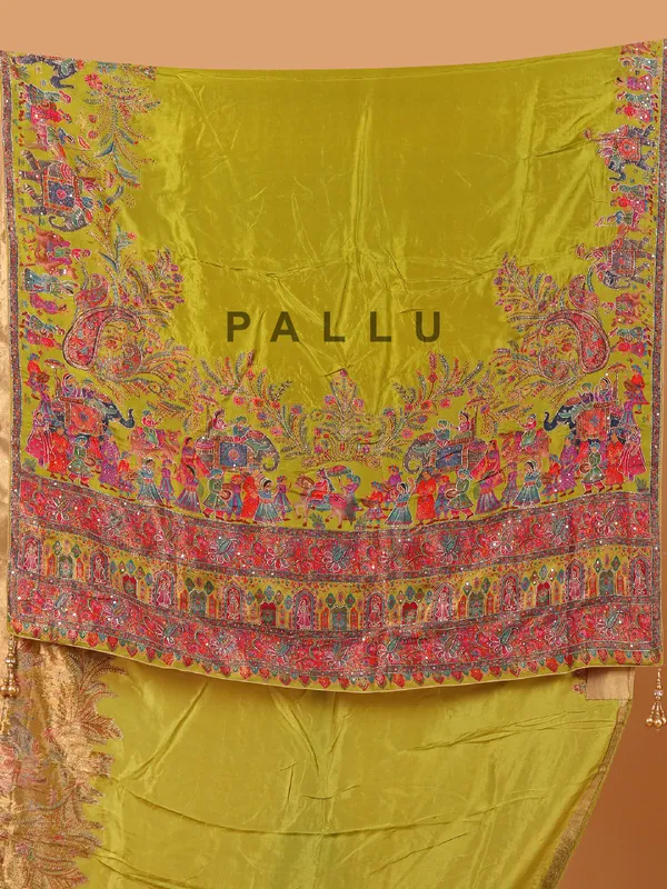 Olive semi pashmina saree for womne