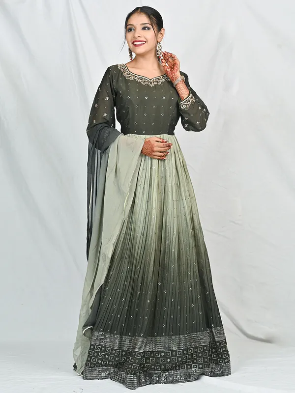 Olive shaded georgette anarkali suit