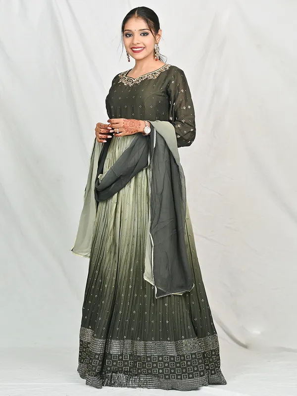 Olive shaded georgette anarkali suit