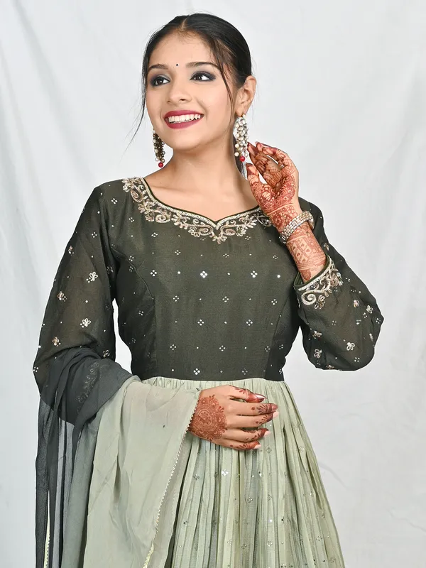 Olive shaded georgette anarkali suit