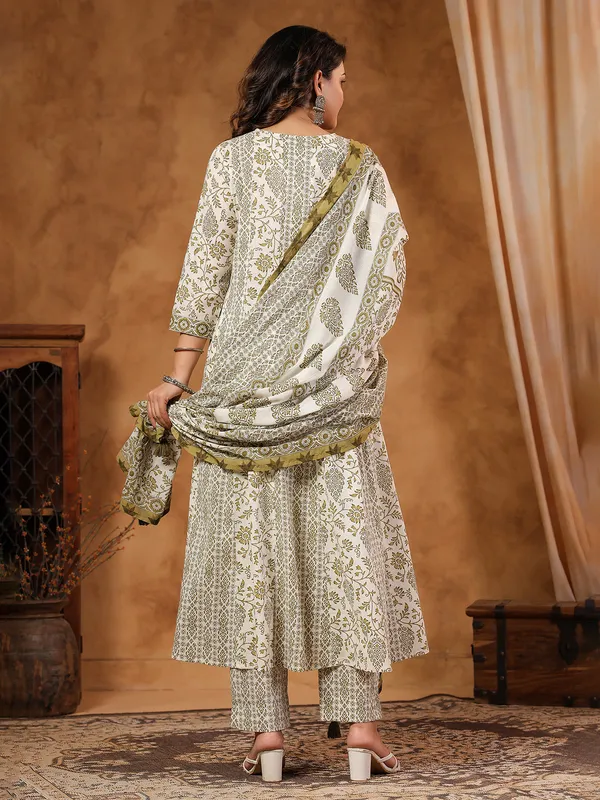 Olive silk festive kurti set with beads and aabla