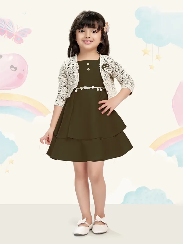 Olive silk jacket style frock