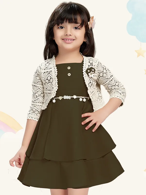 Olive silk jacket style frock