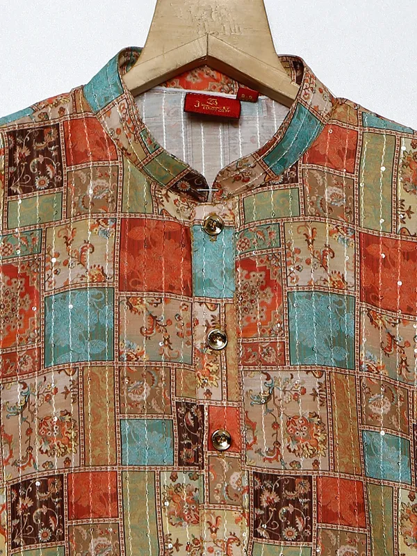 Olive silk kurta suit in printed