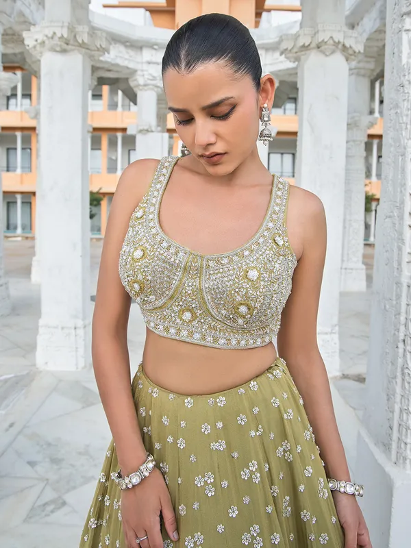 Olive silk mehendi wear lehenga choli set