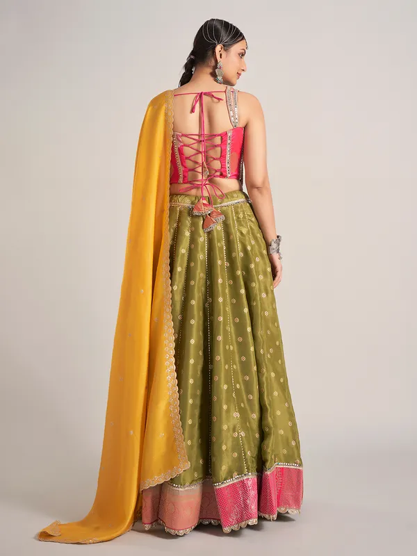 Olive silk navratri chaniya choli with dupatta