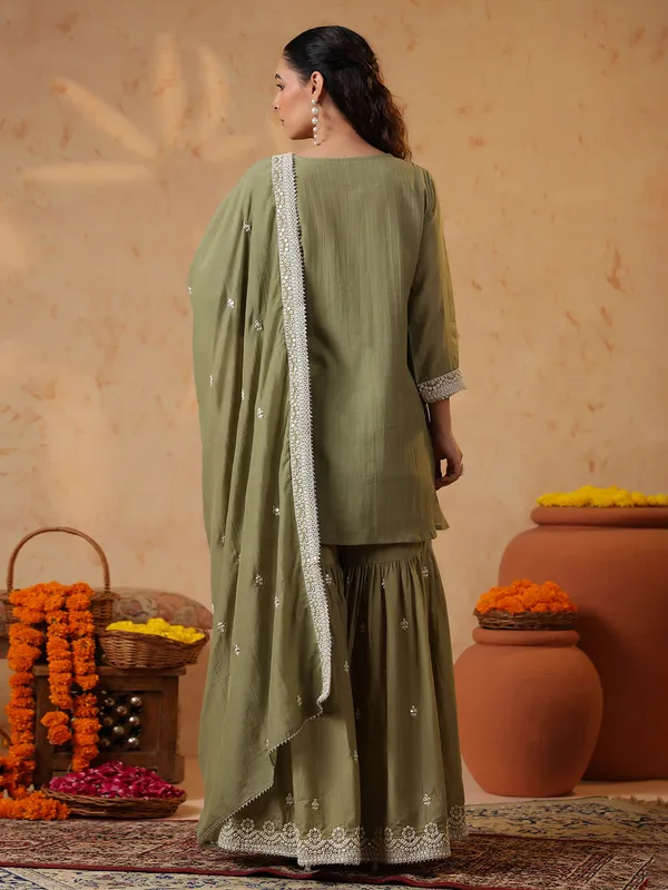 Olive silk pakistani sharara set with gota detailing