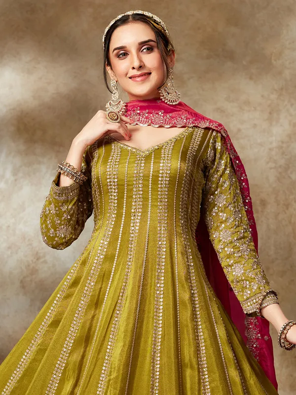 Olive silk salwar suit for women