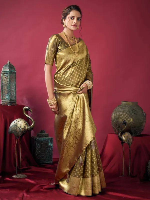 Olive silk saree with zari shine