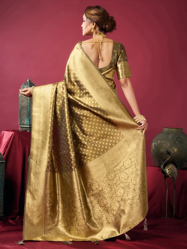 Olive silk saree with zari shine