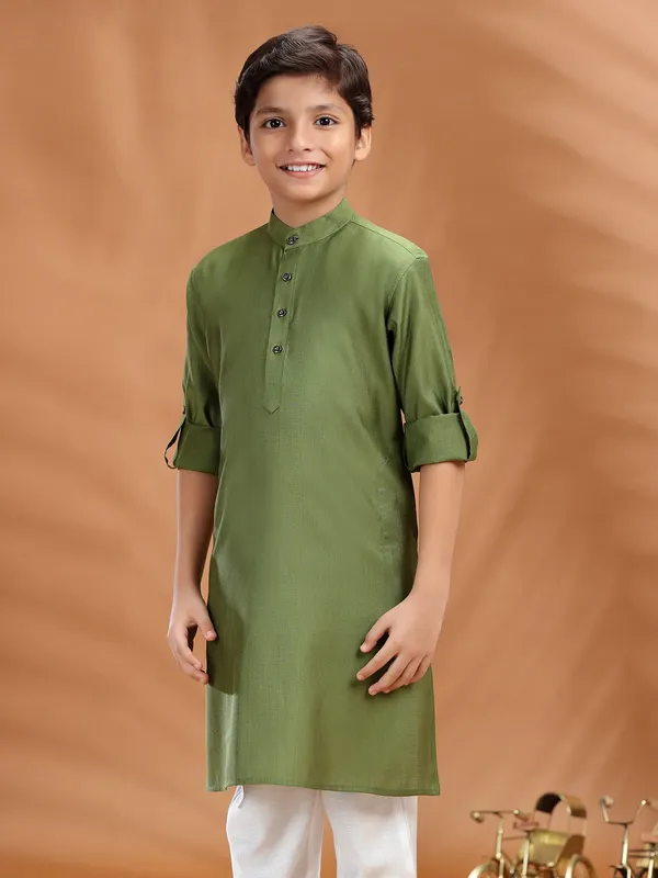 Olive soft cotton kurta for cultural gathering