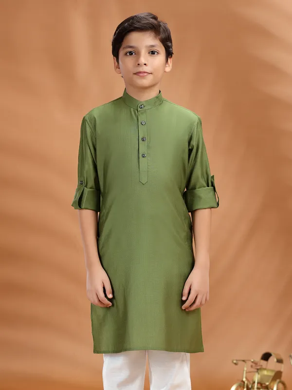 Olive soft cotton kurta for cultural gathering