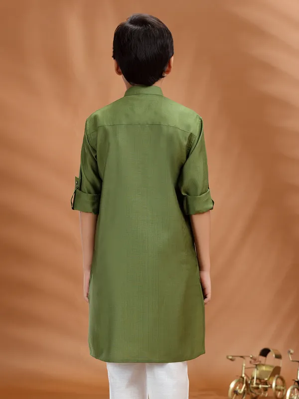 Olive soft cotton kurta for cultural gathering