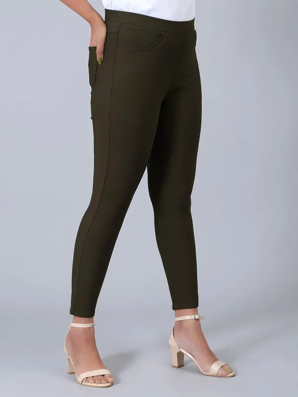 Olive soid cotton skinny fit jeggings