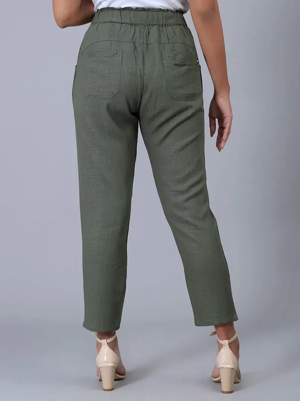 Olive solid casual pyjama in linen