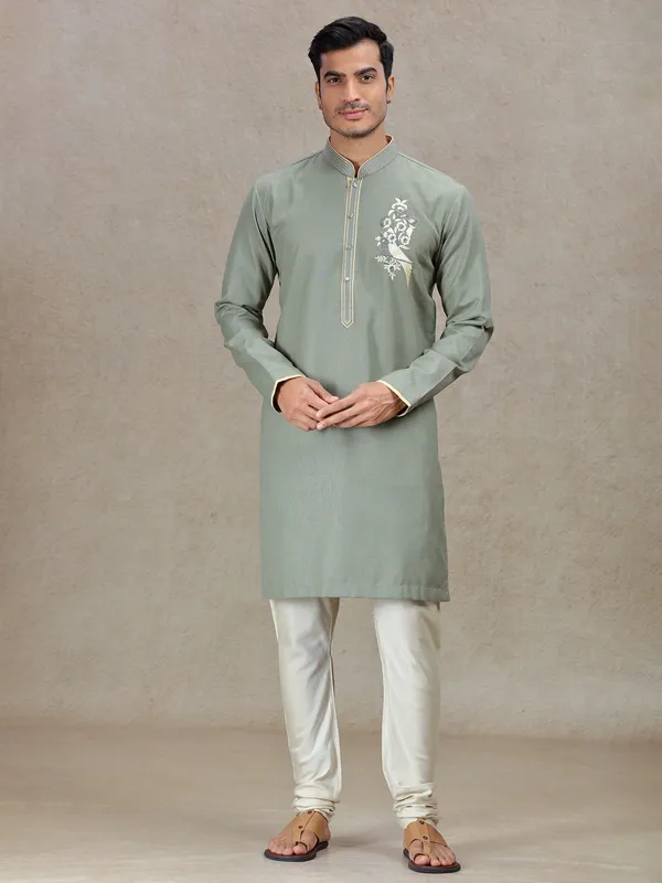 Olive timeless elegance linen cotton silk kurta suit