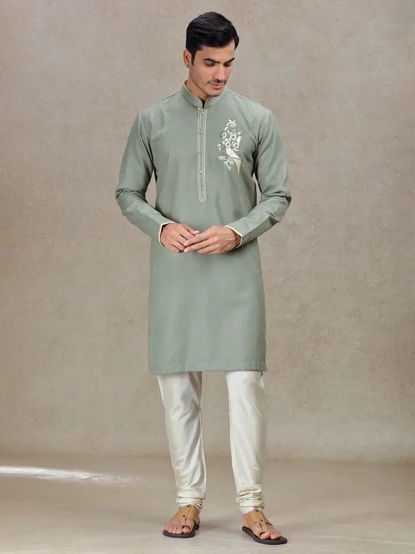 Olive timeless elegance linen cotton silk kurta suit
