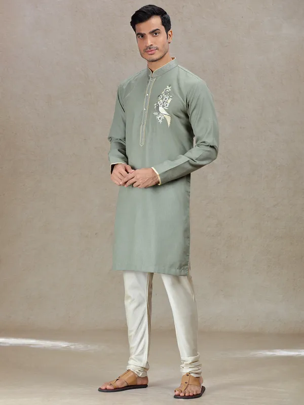 Olive timeless elegance linen cotton silk kurta suit