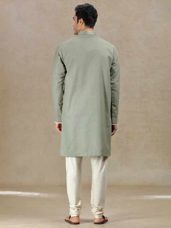 Olive timeless elegance linen cotton silk kurta suit