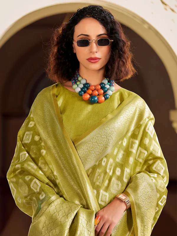 Olive tissue silk saree for festival