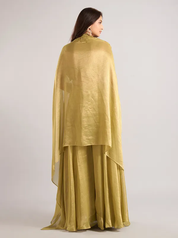 Olive tissue silk shrug style palazzo suit