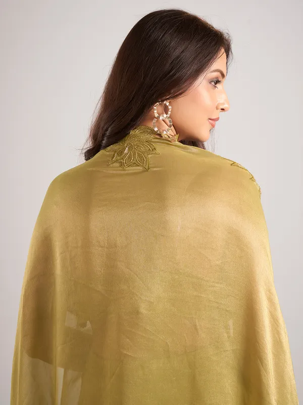 Olive tissue silk shrug style palazzo suit