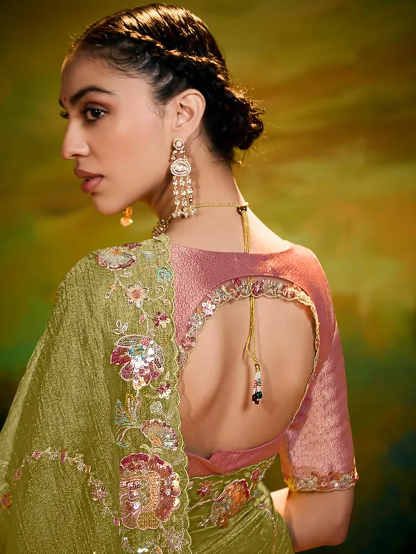 Olive wedding wear silk saree