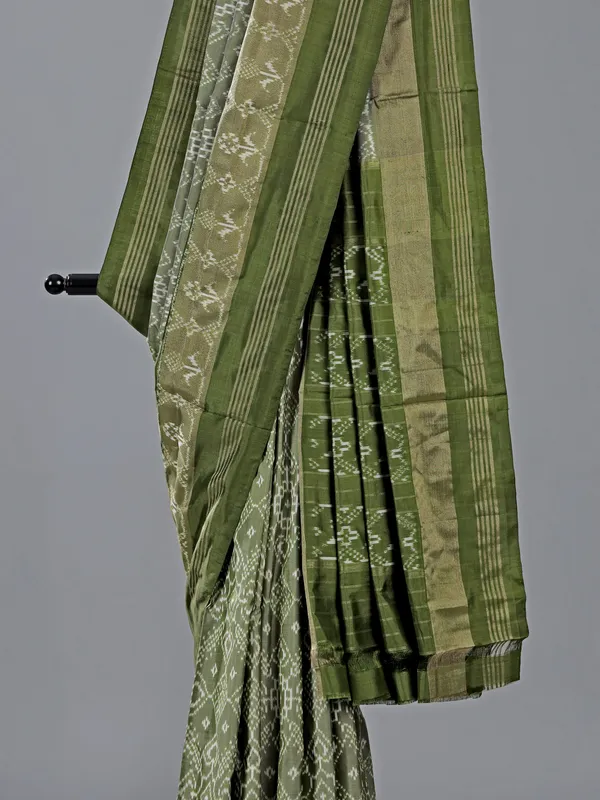 Olive zari weaving patola silk saree for mehendi look