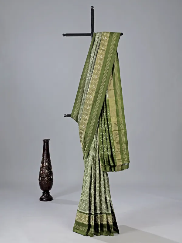 Olive zari weaving patola silk saree for mehendi look