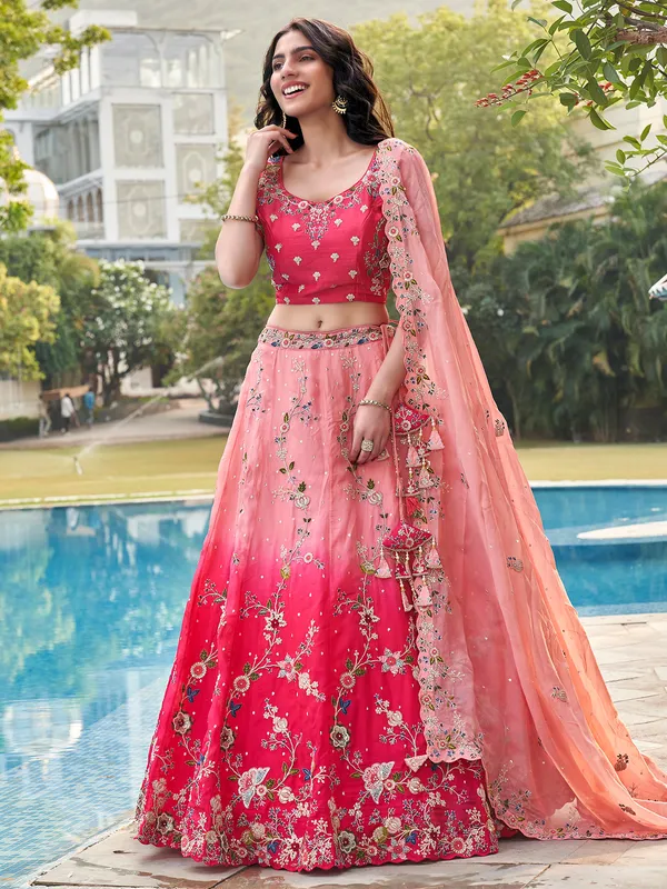 Ombre style pink organza lehenga choli