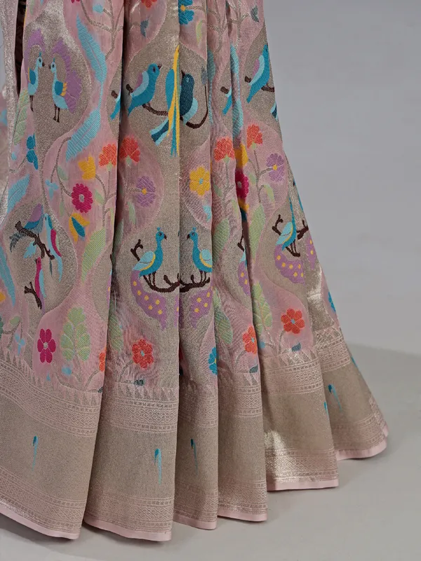 Onion pink and grey modal silk saree