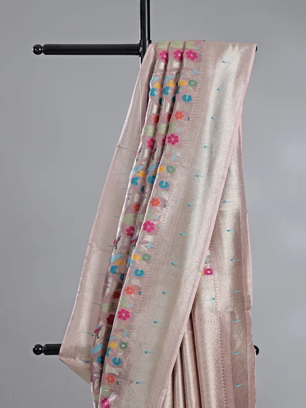 Onion pink and grey modal silk saree