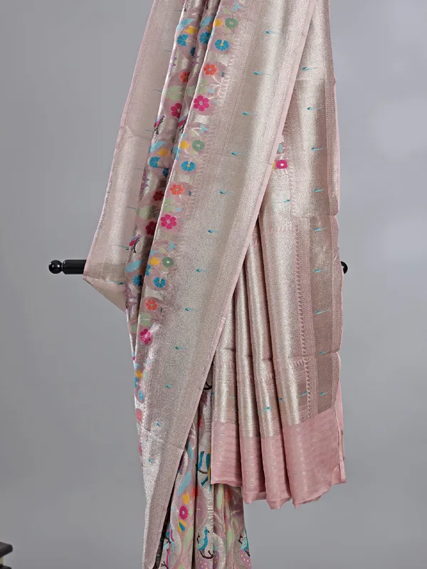 Onion pink and grey modal silk saree