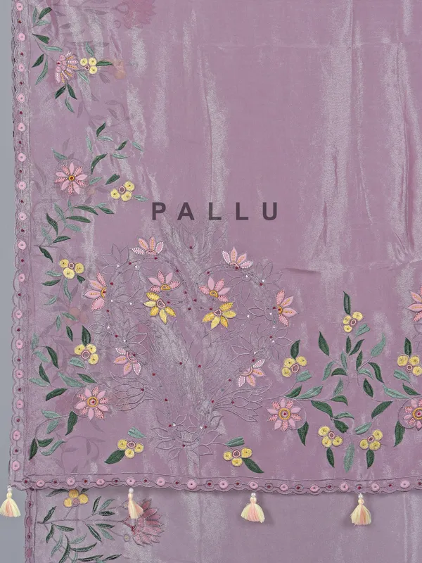 Onion pink art tissue silk saree with beaded glow